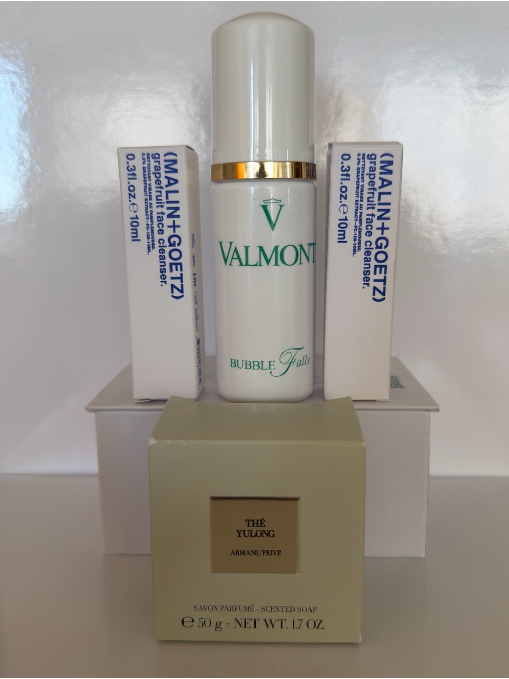 Valmont Bubble Falls/Malin+Goetz+Armani Privé soap